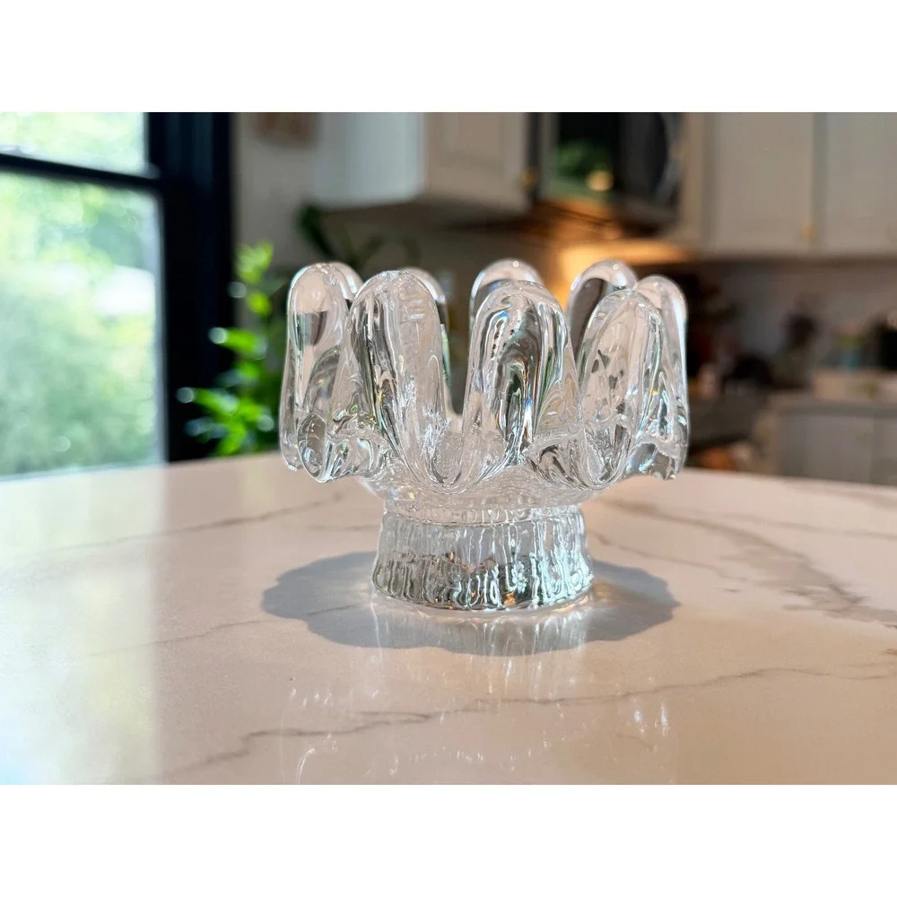 Kosta‎ Boda Sunflower Candleholder Goran Warff 1970s Swedish Art Glass Clear MCM